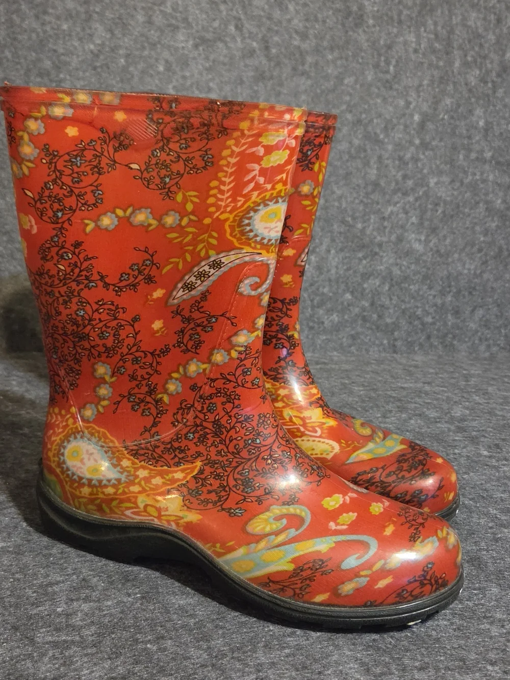 Sloggers Red Paisley Pattern Women's Waterproof Rain And Gardening Boots